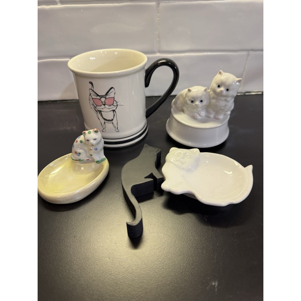Kitten Kitty‎ Cat Lot Of 5 Figurines Dish Cup Shelfsitter Cat Lady Starter Kit
